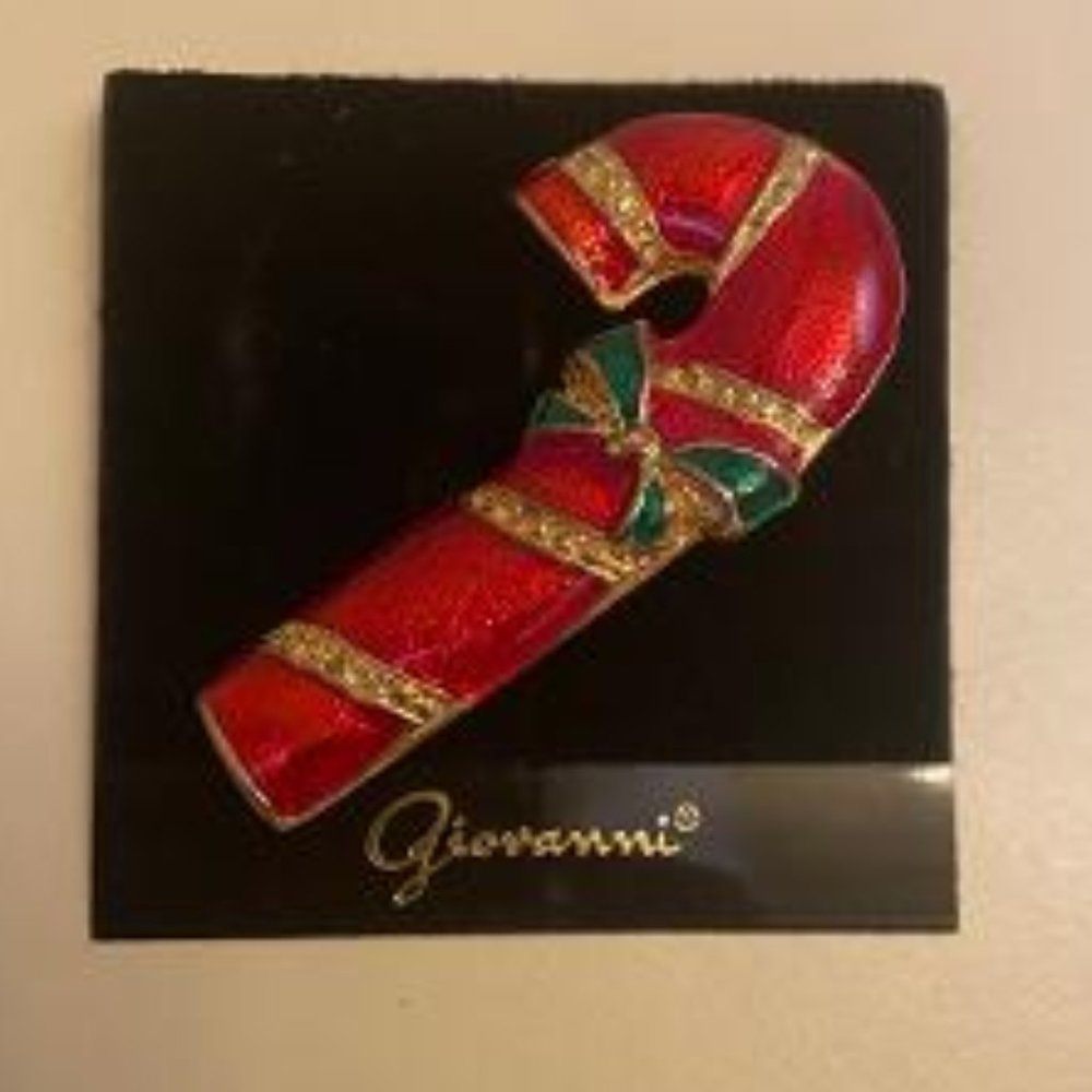 Giovanni Red Candy Cane Brooch/Pin